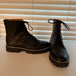 New Madewell Black Leather Lace-Up Lug Sole/Combat Boots Size 9